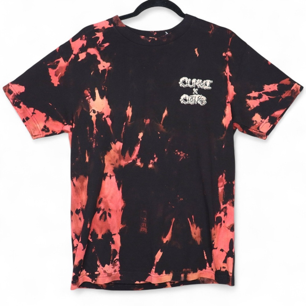 Cukui Bleach Dye T-Shirt Graphic Print Short Sleeve Casual Top Medium